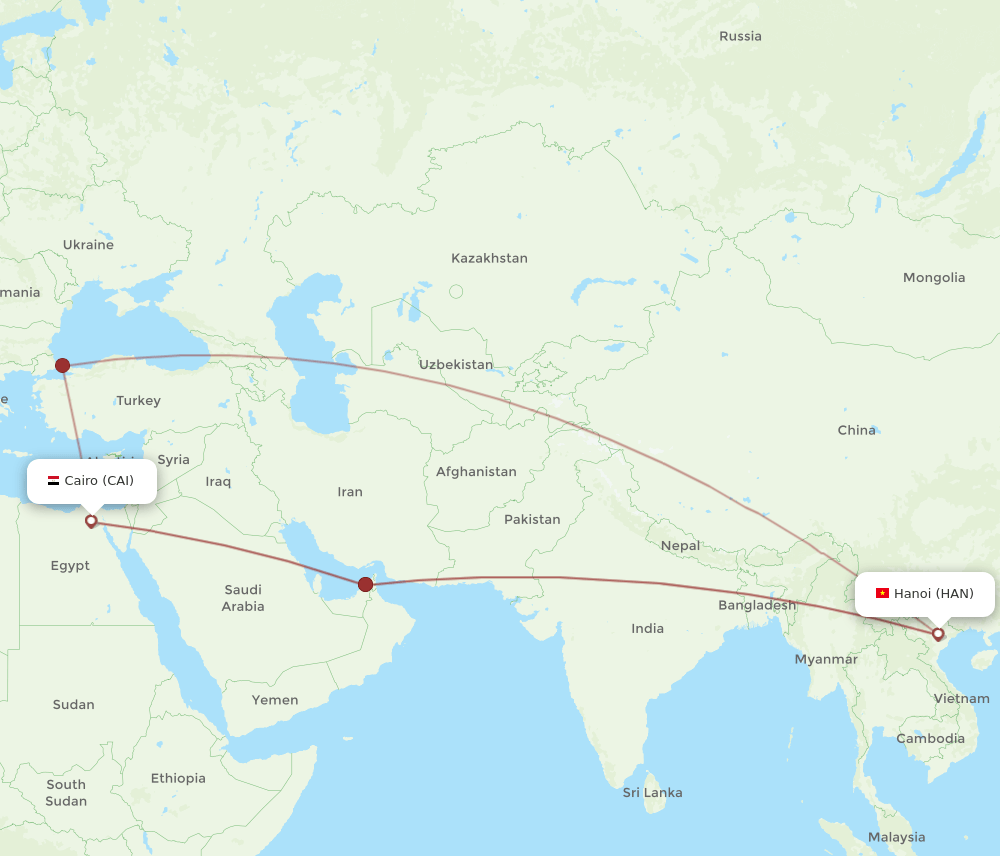 HAN to CAI flights and routes map
