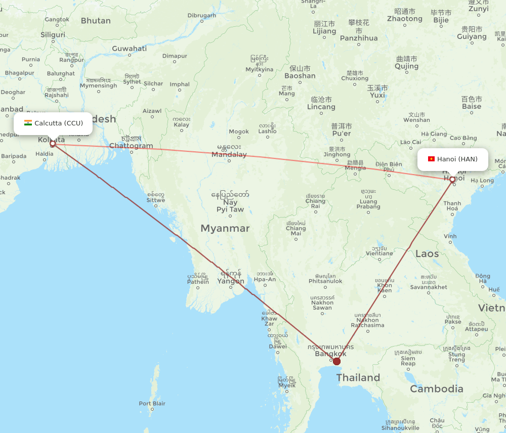 HAN-CCU flight routes