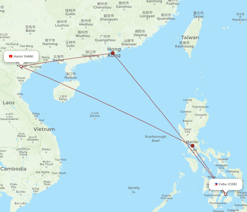 HAN-CEB flight routes