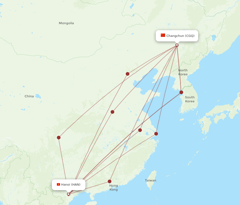 HAN to CGQ flights and routes map