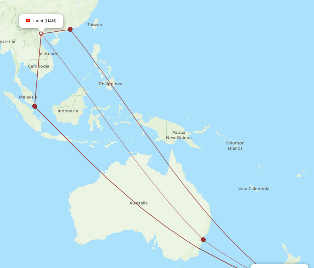 HAN-CHC flight routes