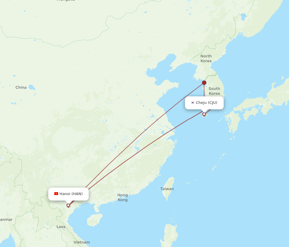 HAN to CJU flights and routes map