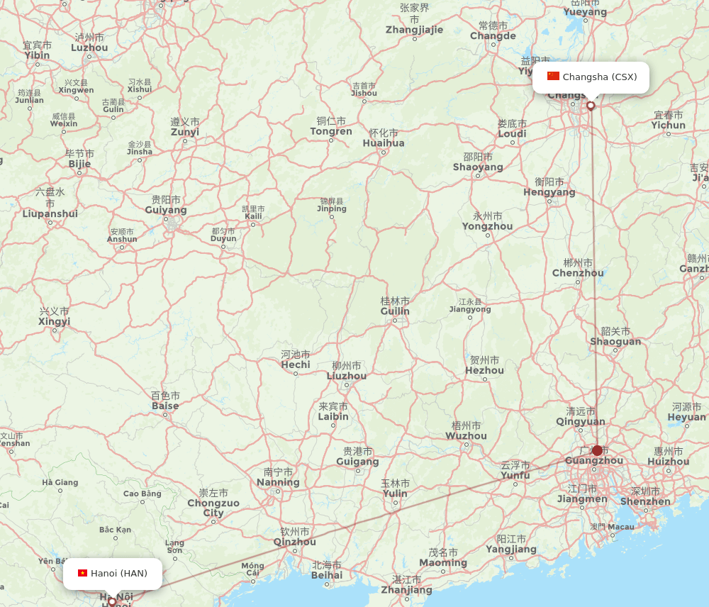 HAN-CSX flight routes