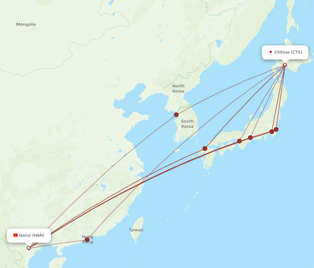 HAN to CTS flights and routes map