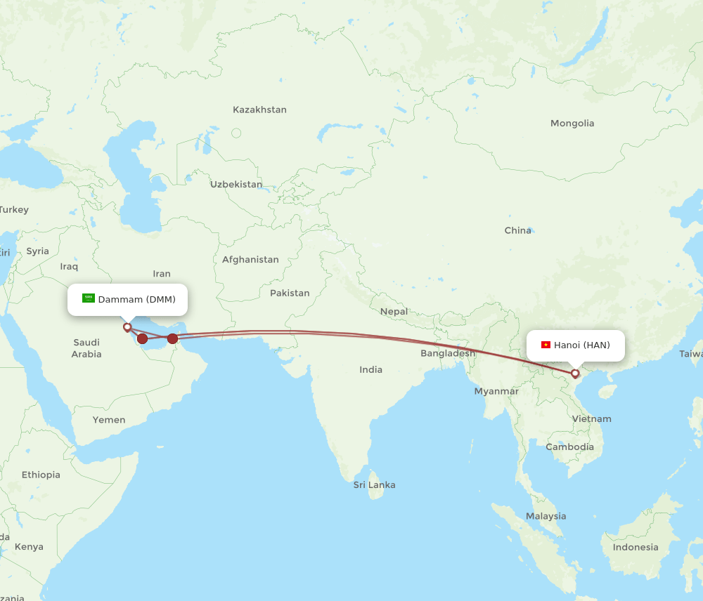 HAN-DMM flight routes