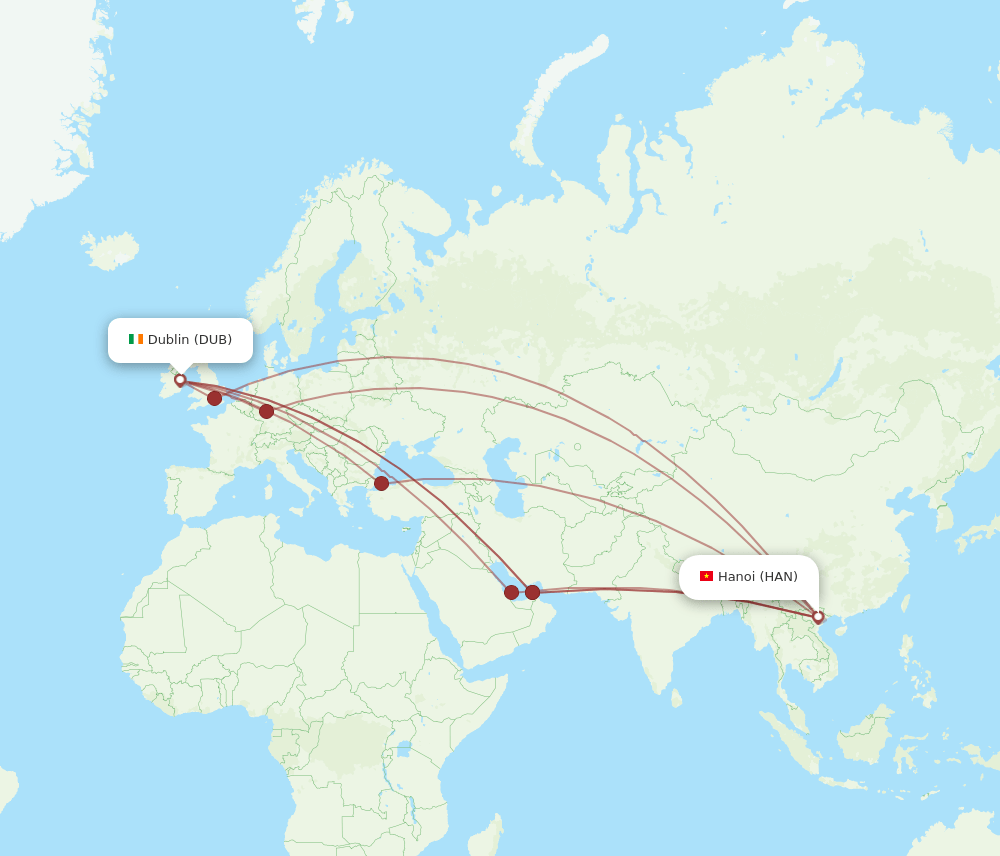 HAN to DUB flights and routes map
