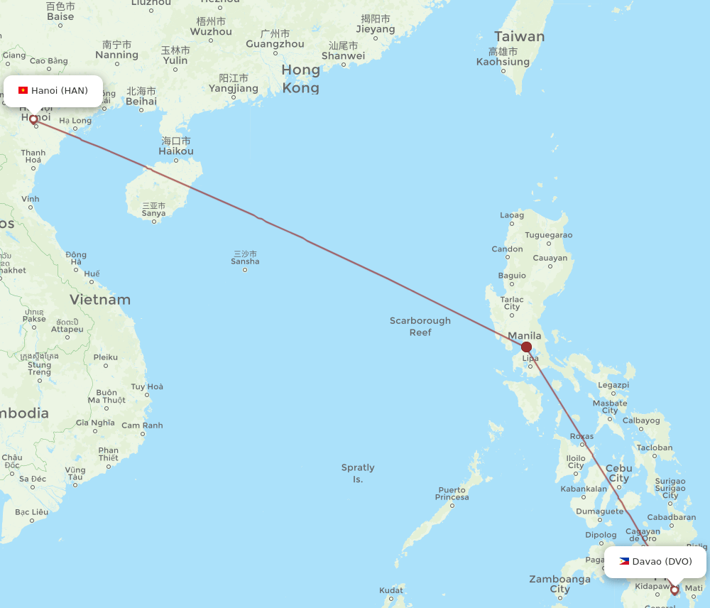 HAN to DVO flights and routes map