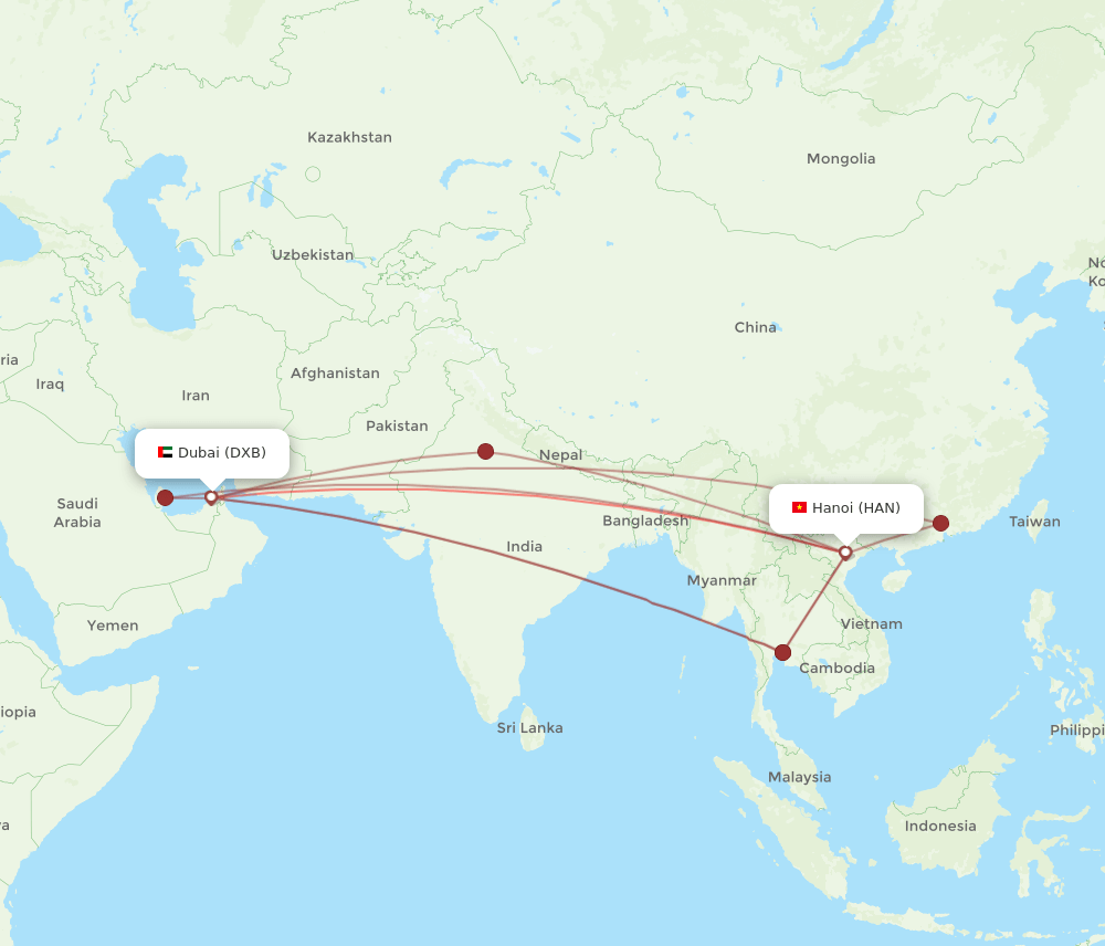 HAN-DXB flight routes