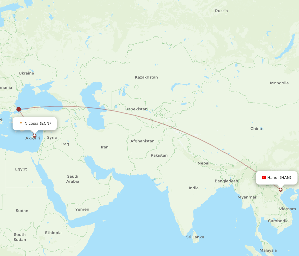 HAN-ECN flight routes