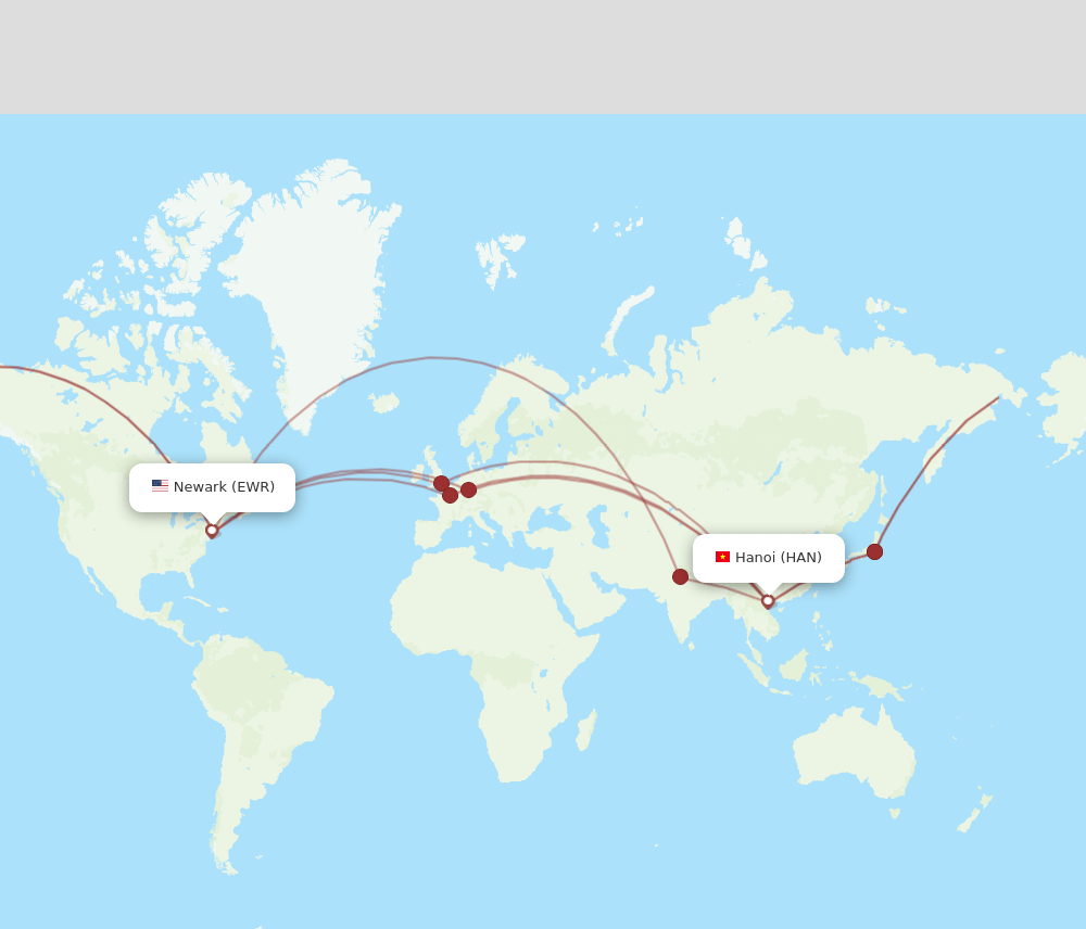HAN-EWR flight routes