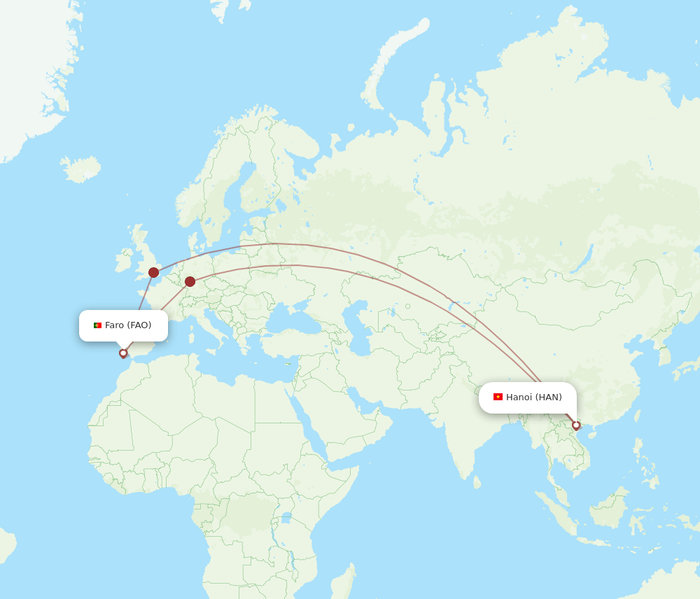 FAO to HAN flights and routes map