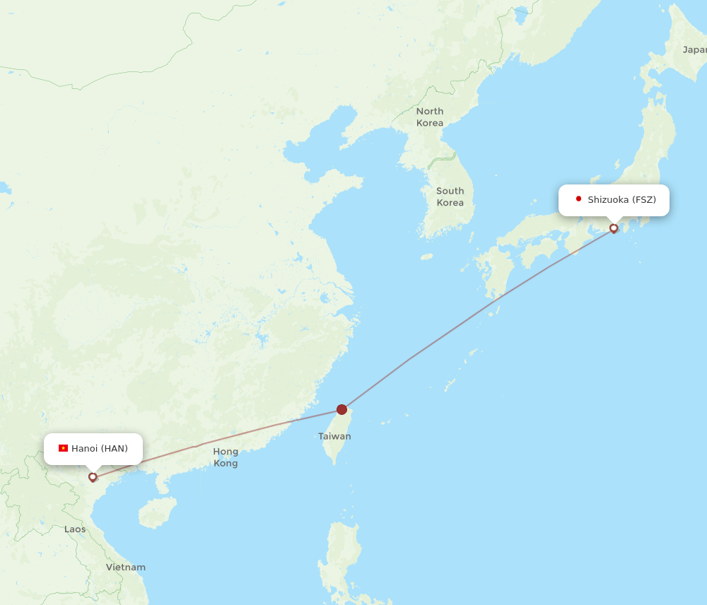 Shizuoka - Hanoi route map and flight paths