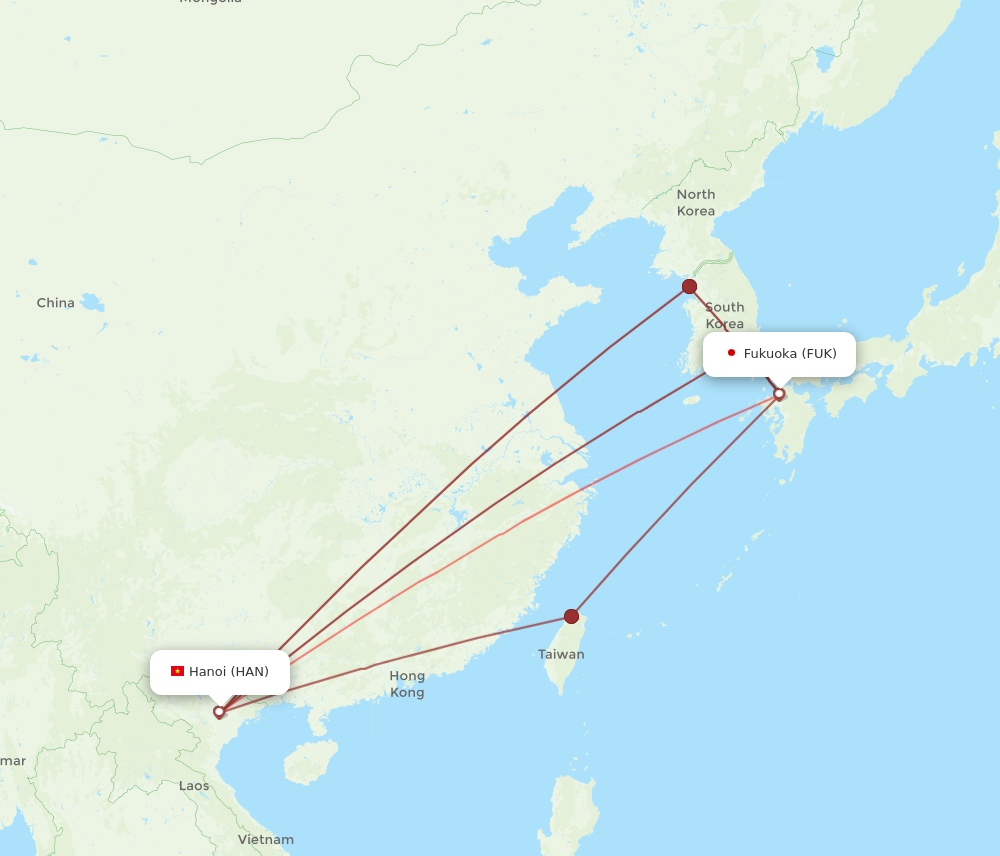 HAN to FUK flights and routes map