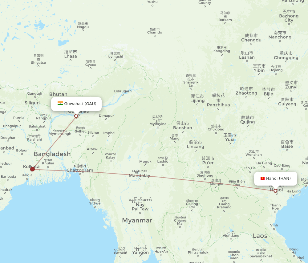 HAN-GAU flight routes