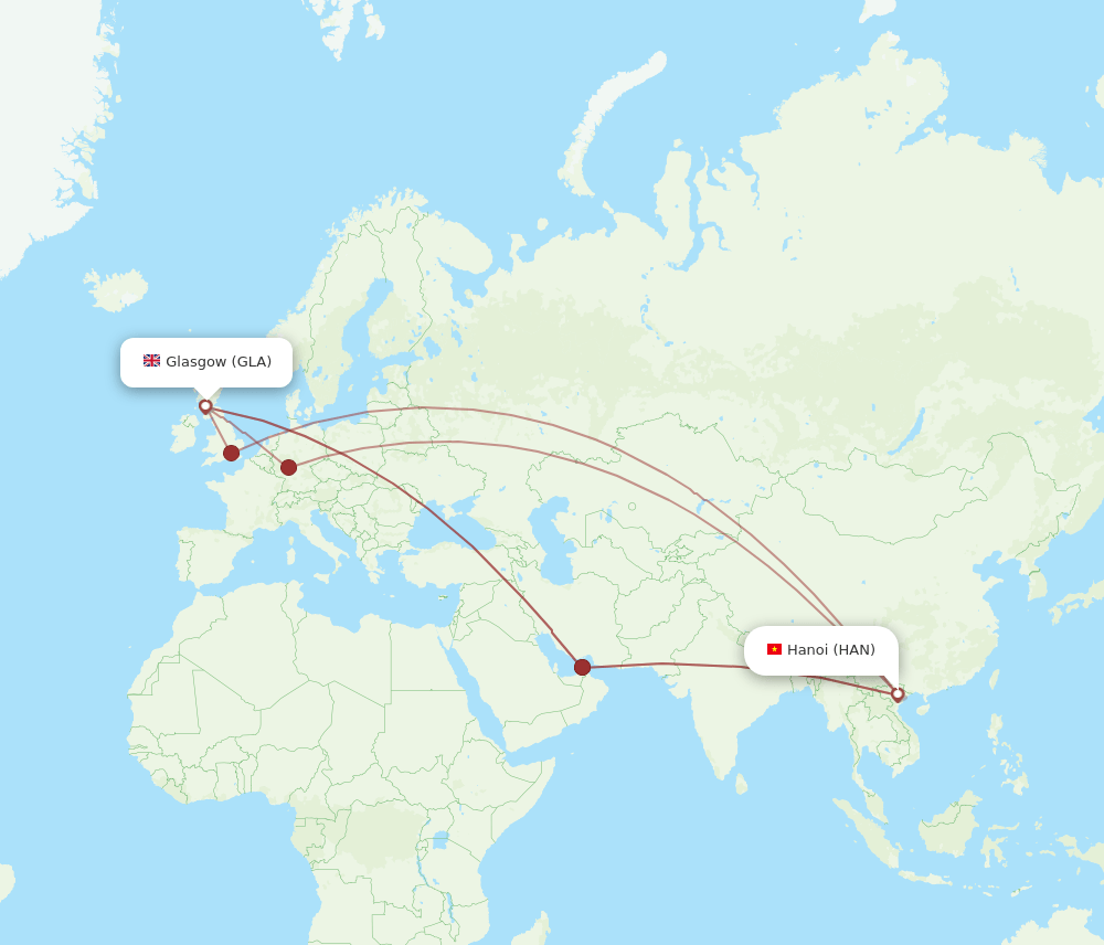 HAN-GLA flight routes