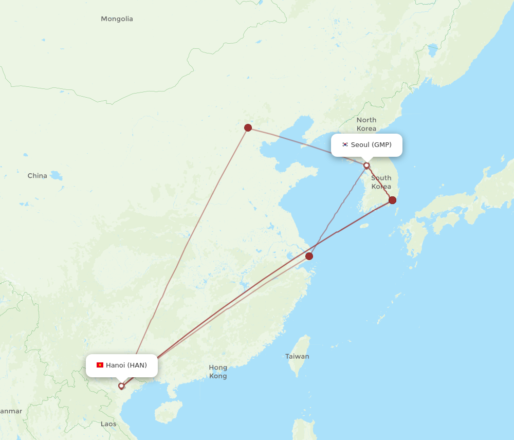 HAN to GMP flights and routes map