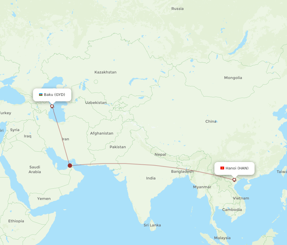 HAN-GYD flight routes