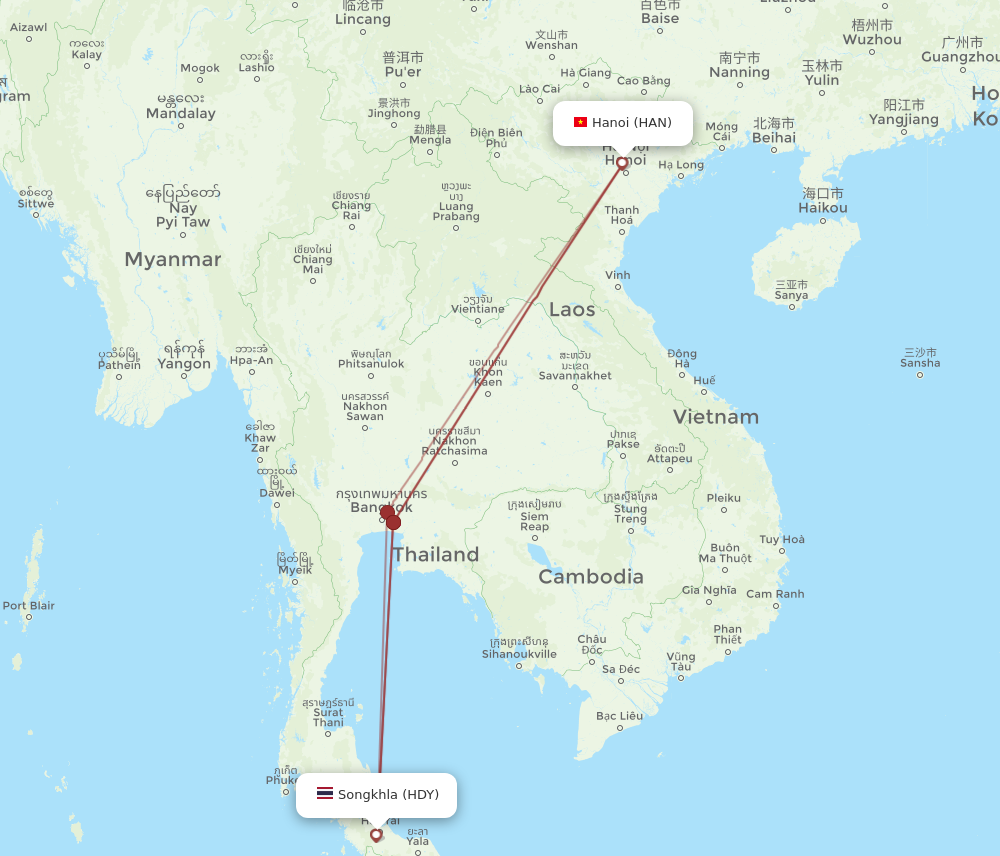 HAN to HDY flights and routes map