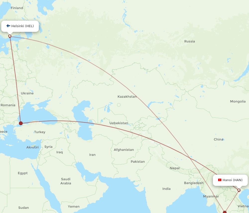 HAN-HEL flight routes