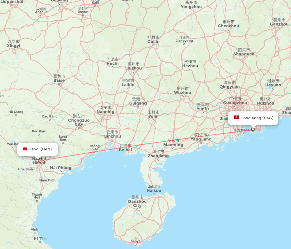HAN-HKG flight routes