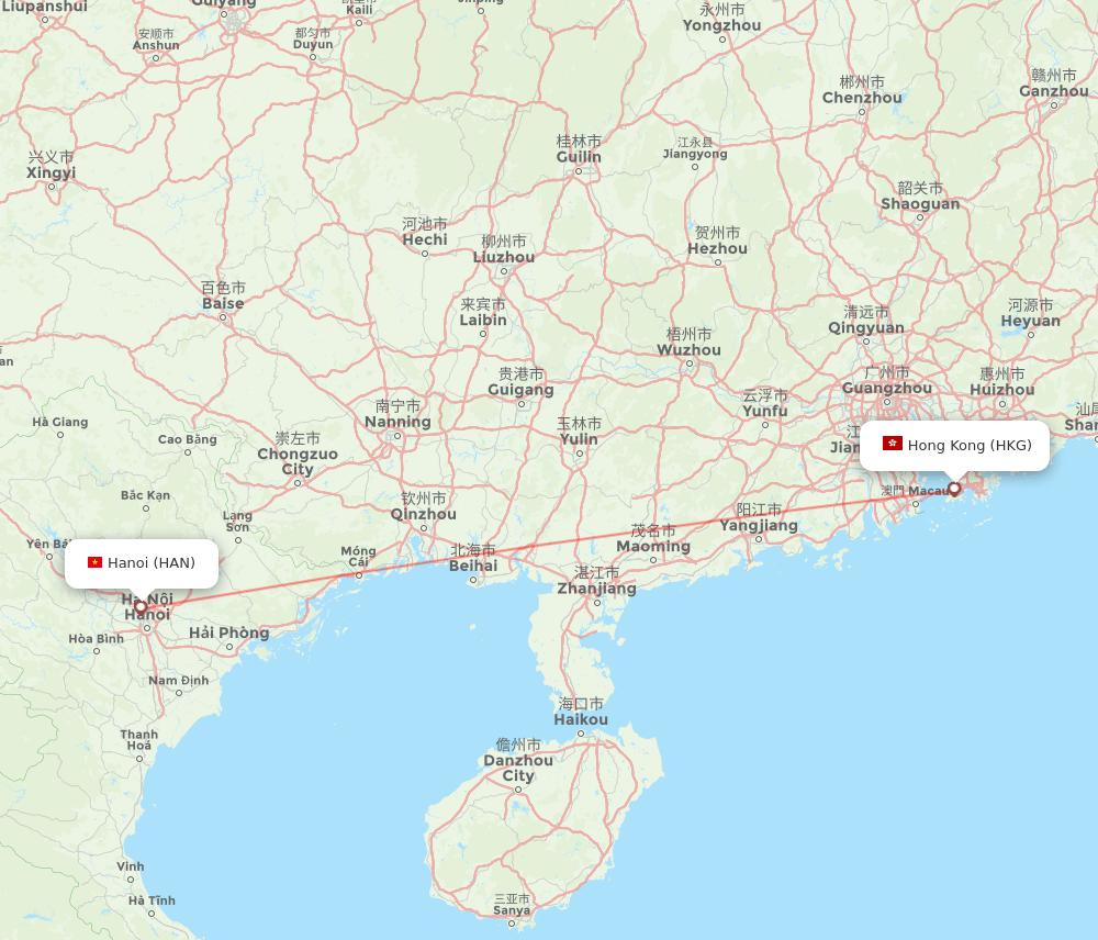 HAN to HKG flights and routes map