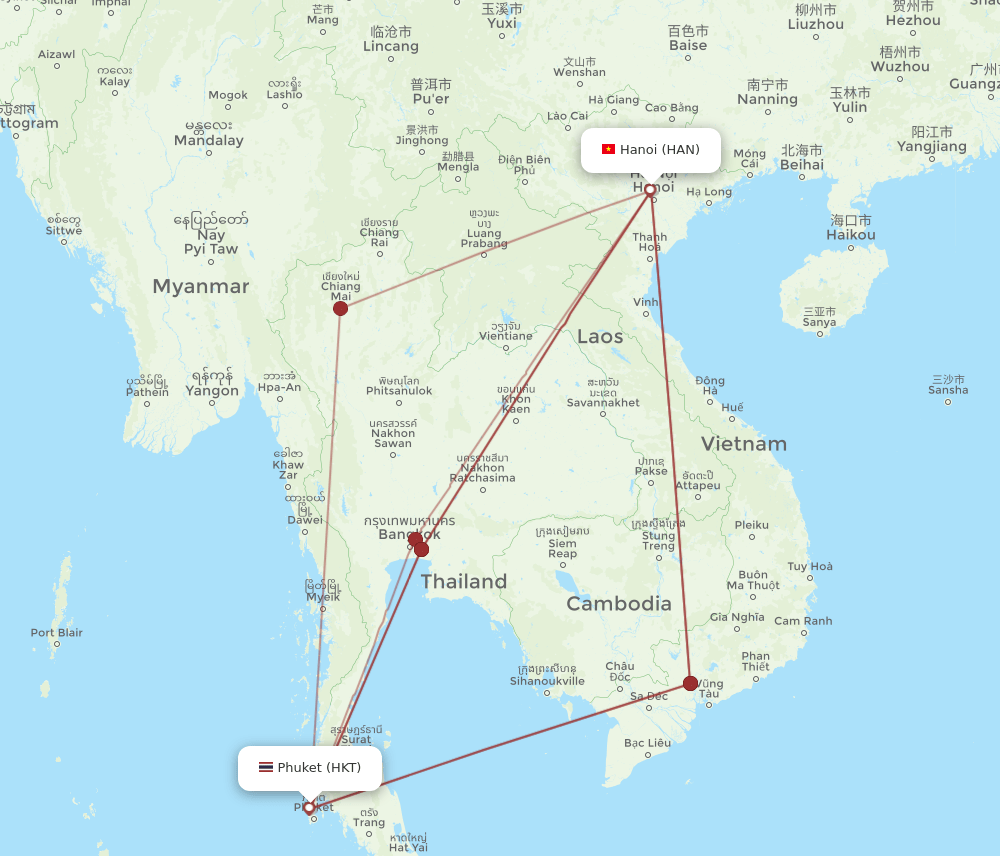 HAN to HKT flights and routes map