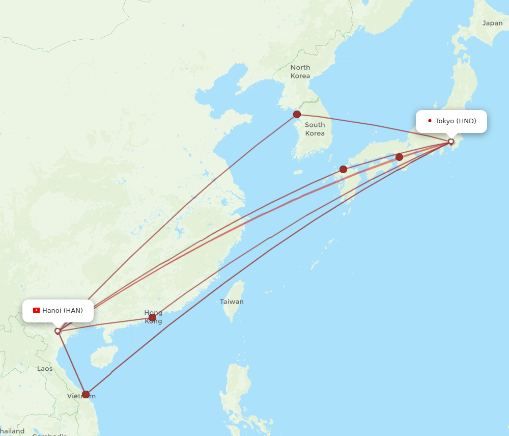 HAN-HND flight routes