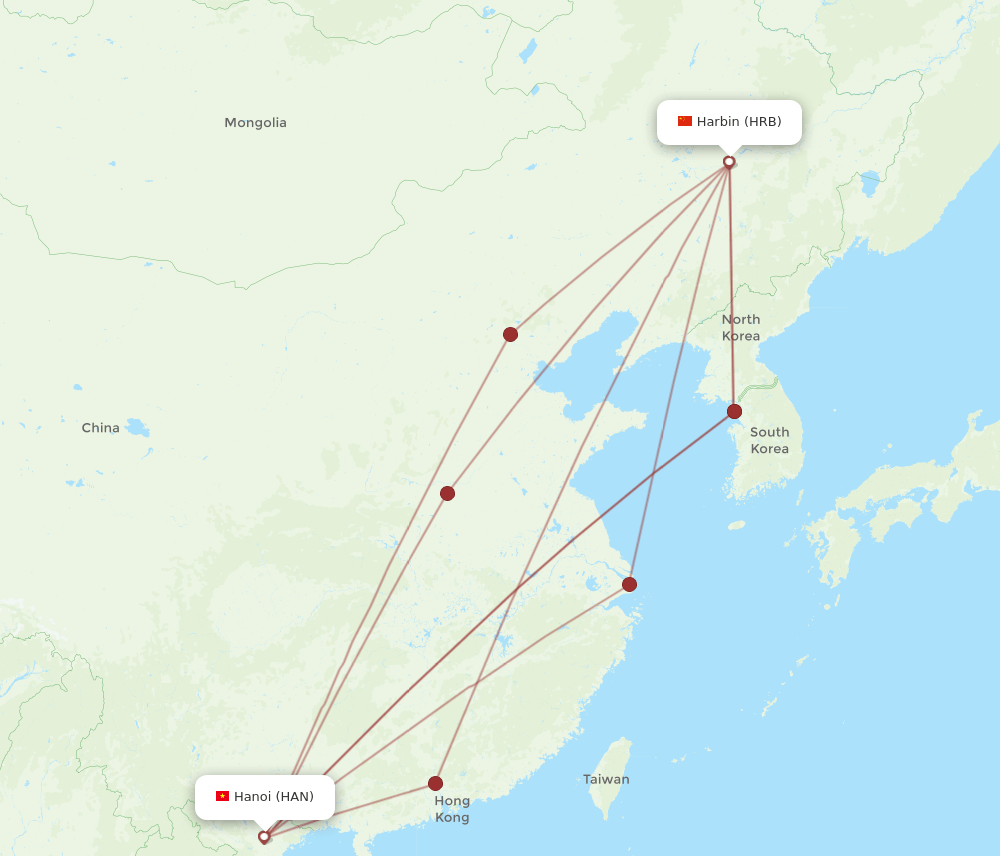 HAN-HRB flight routes