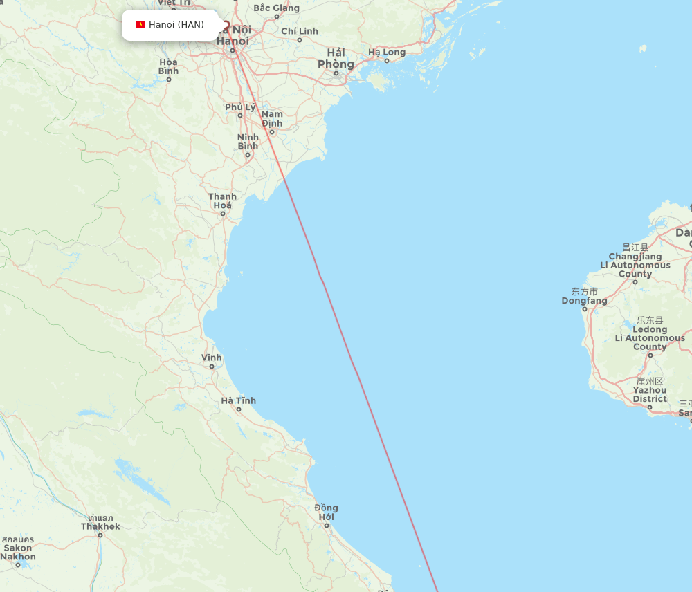 Hanoi - Hue route map and flight paths