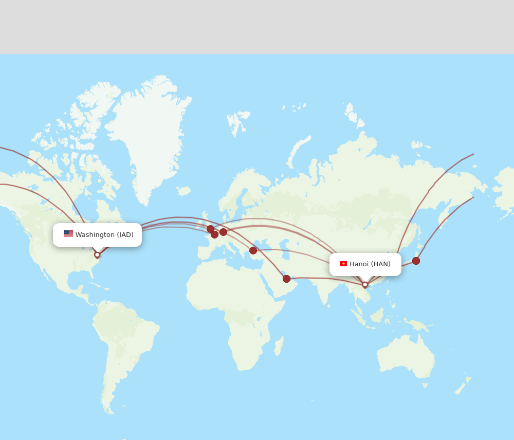 HAN to IAD flights and routes map