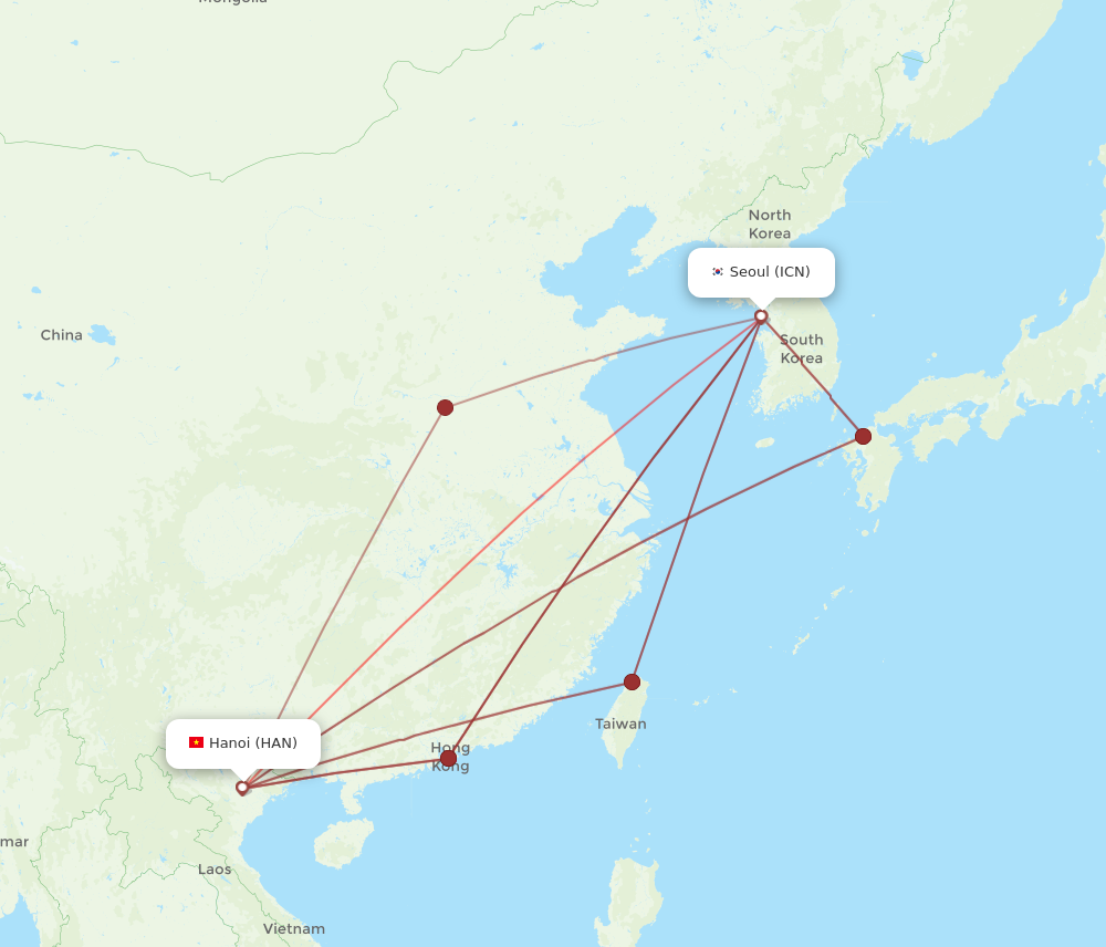 HAN to ICN flights and routes map