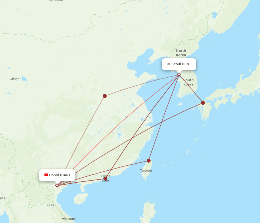 HAN-ICN flight routes