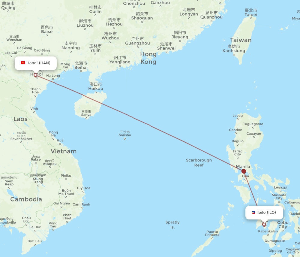 HAN to ILO flights and routes map