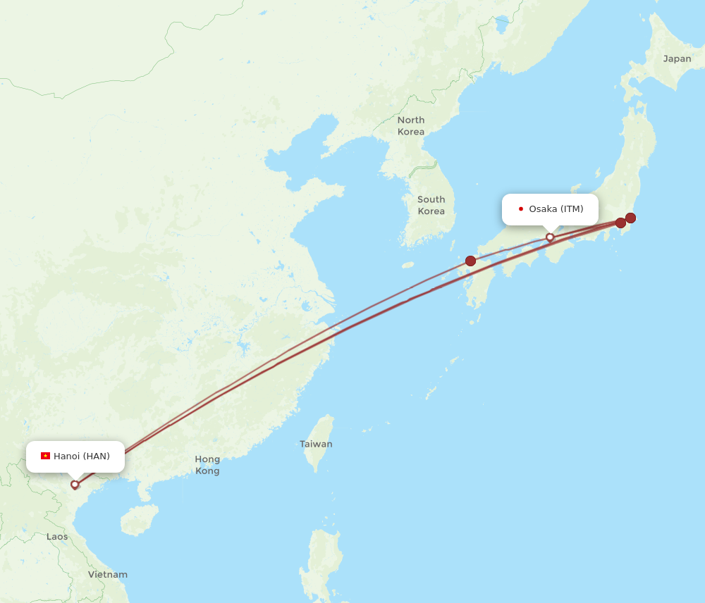 HAN to ITM flights and routes map