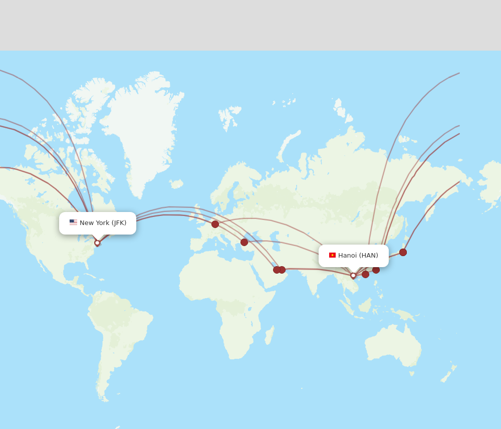 HAN to JFK flights and routes map