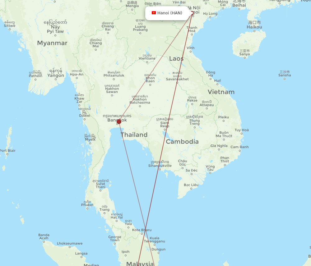 HAN-JHB flight routes