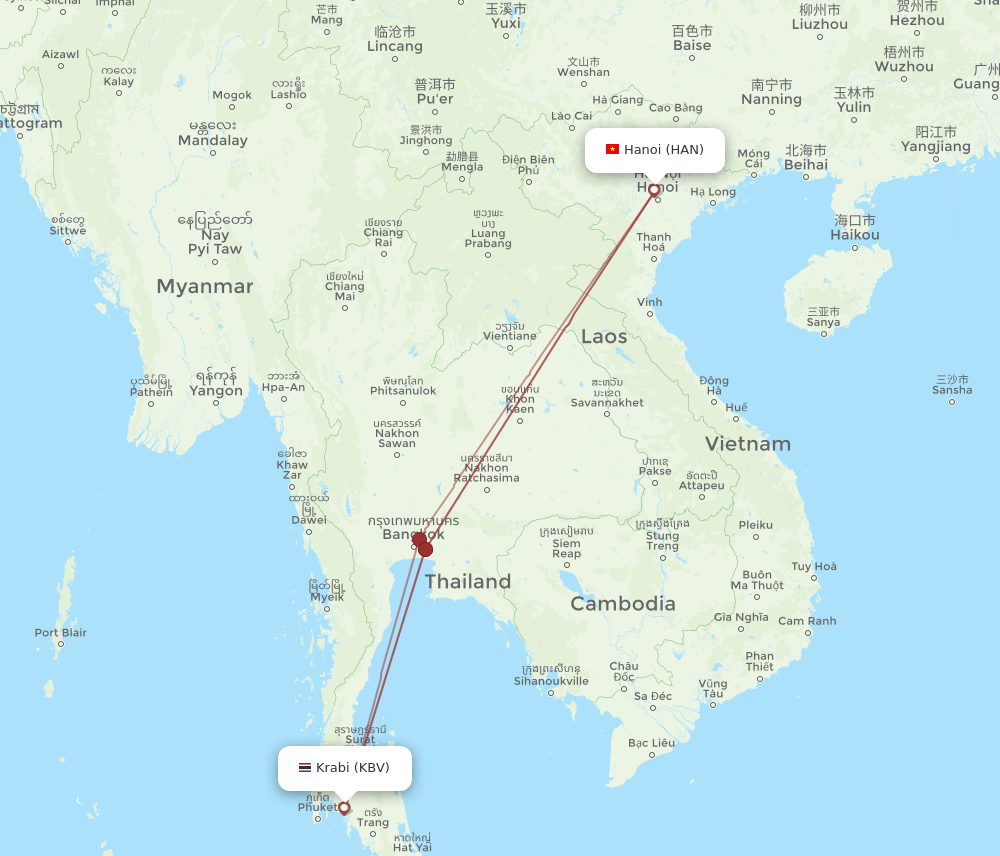 HAN to KBV flights and routes map