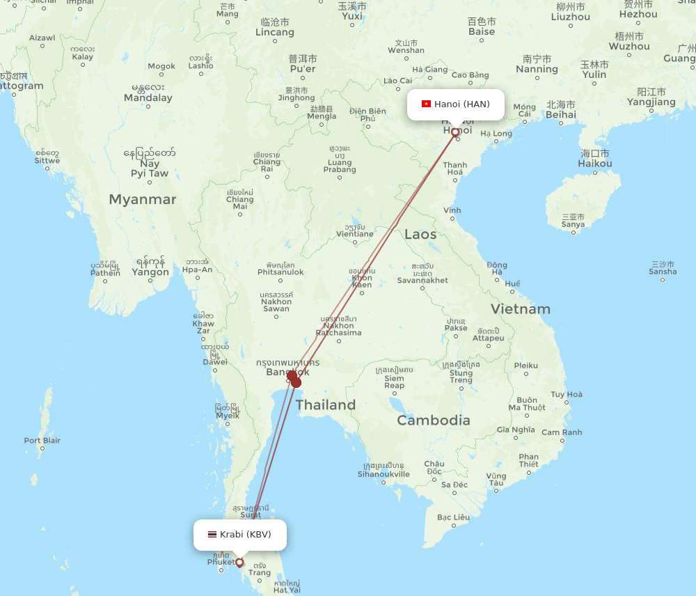 HAN-KBV flight routes
