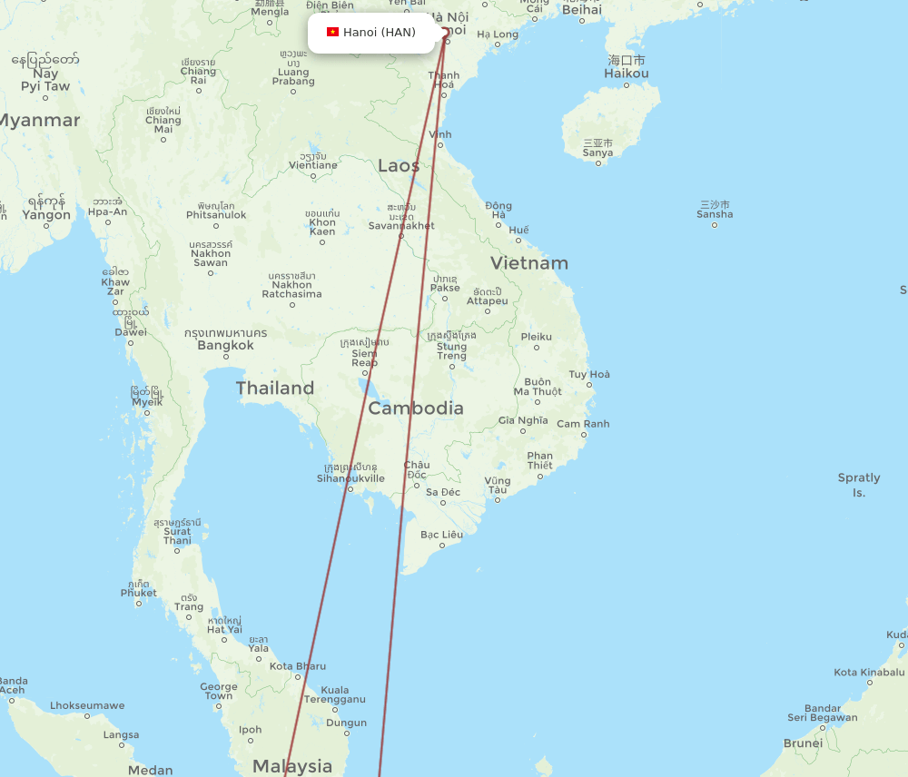 HAN-KCH flight routes