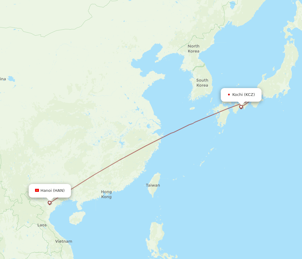 HAN-KCZ flight routes