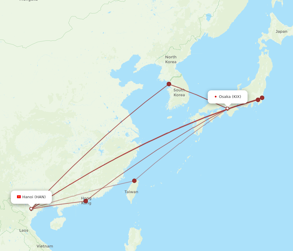 HAN to KIX flights and routes map