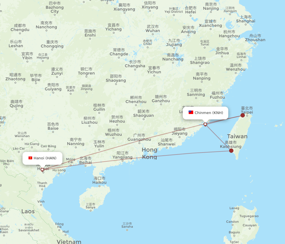 HAN-KNH flight routes