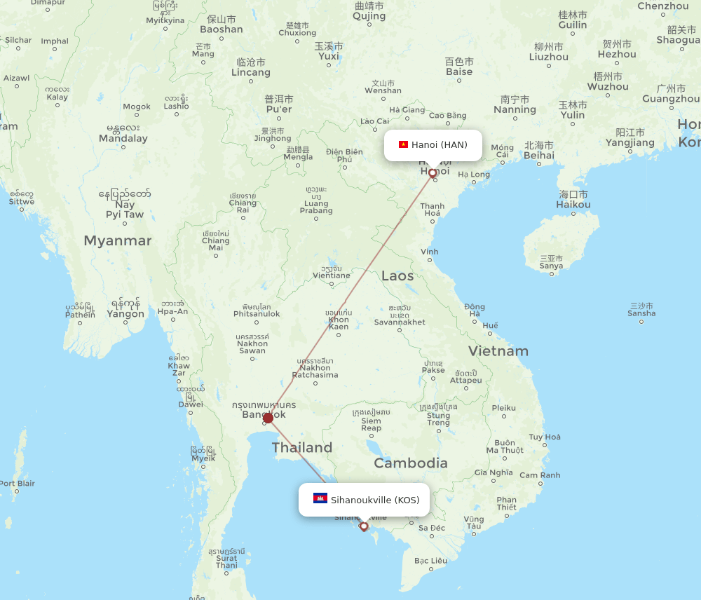 HAN-KOS flight routes
