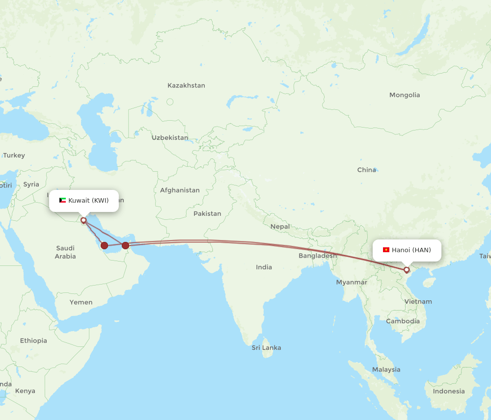 HAN to KWI flights and routes map