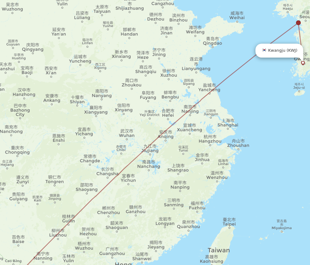 HAN to KWJ flights and routes map