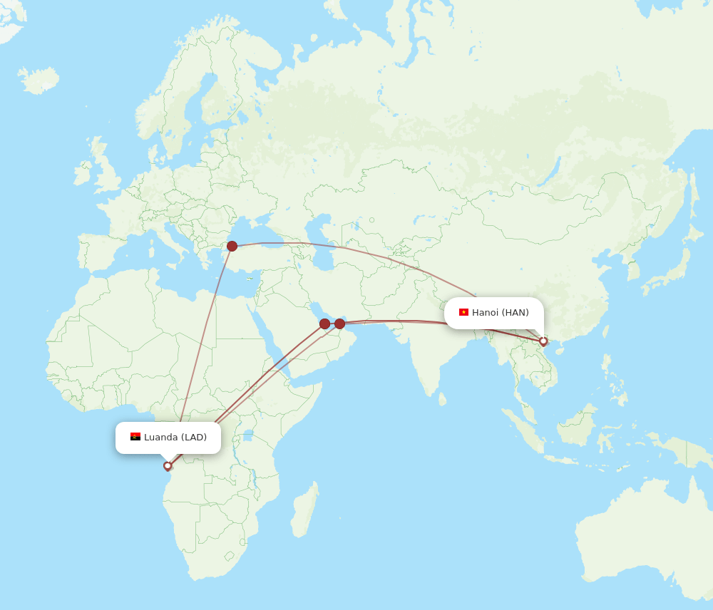 HAN to LAD flights and routes map