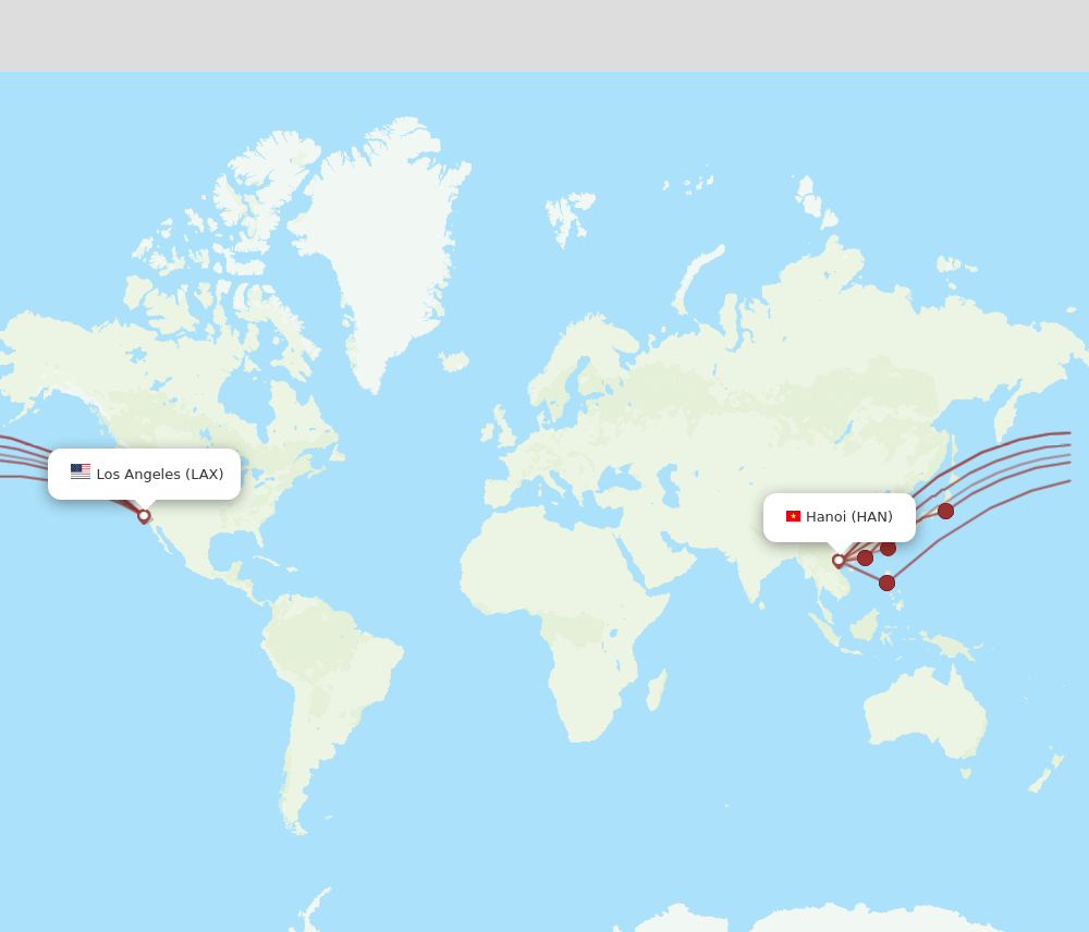 HAN-LAX flight routes