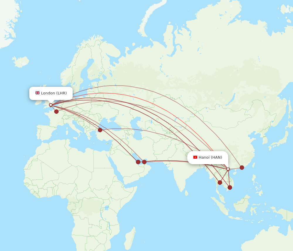HAN-LHR flight routes