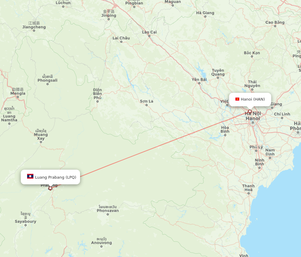 HAN to LPQ flights and routes map