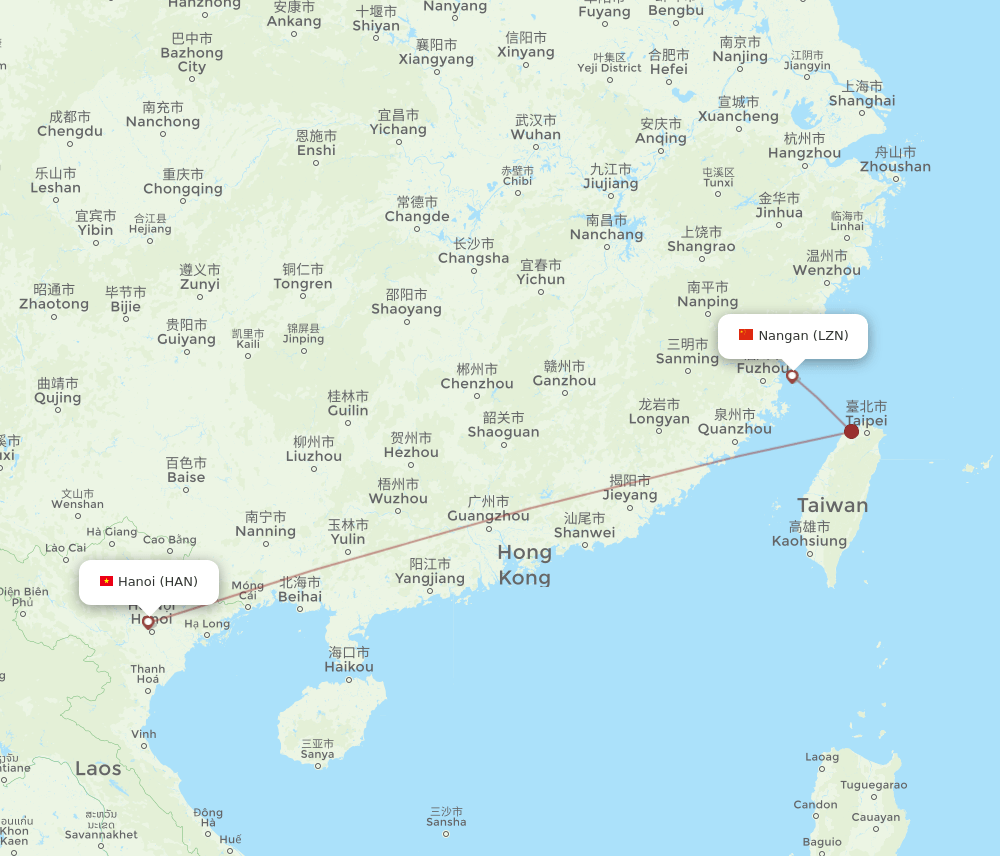 Hanoi - Nangan route map and flight paths